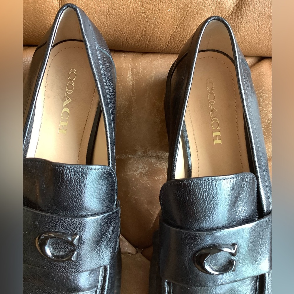 Coach Black Leather Lug-Sole Loafers - Picture 4 of 5